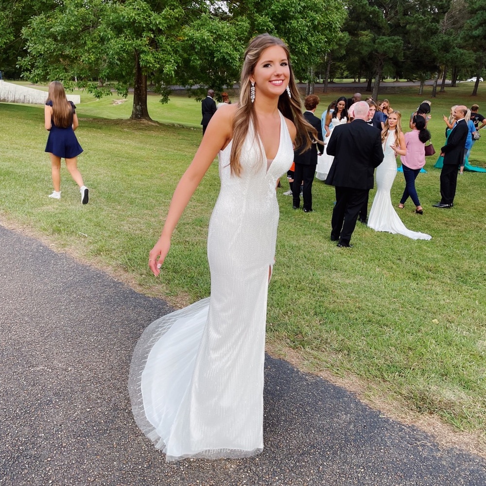 Jovani Fully Beaded White Gown